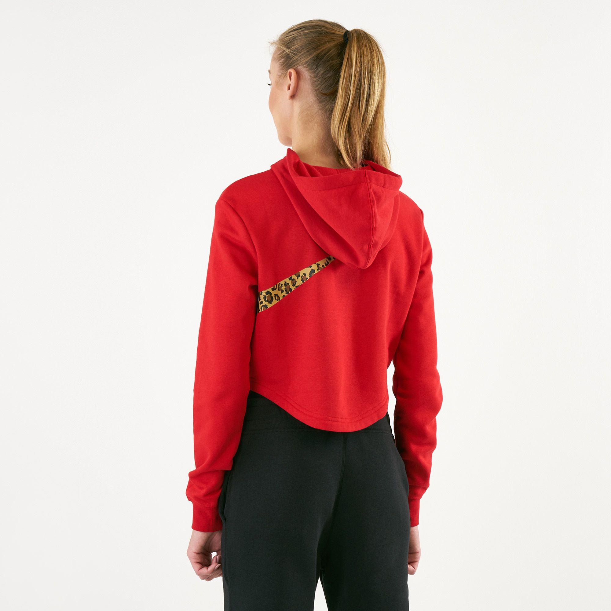 Nike animal print new arrivals swoosh crop hoodie red