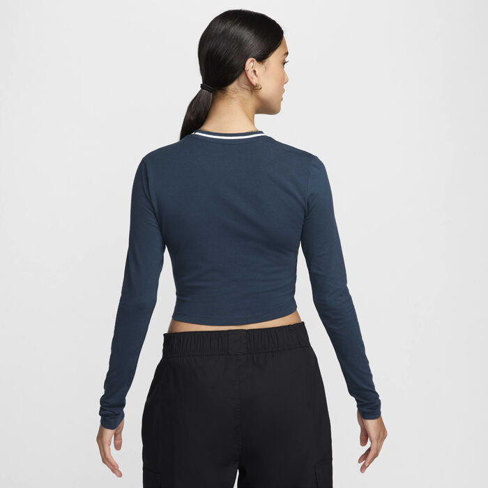 Nike Women's Sportswear Chill Long-Sleeve Cropped Graphic Tee Blue Nike Women's Sportswear Chill Long-Sleeve Cropped Graphic Tee Blue image number 1