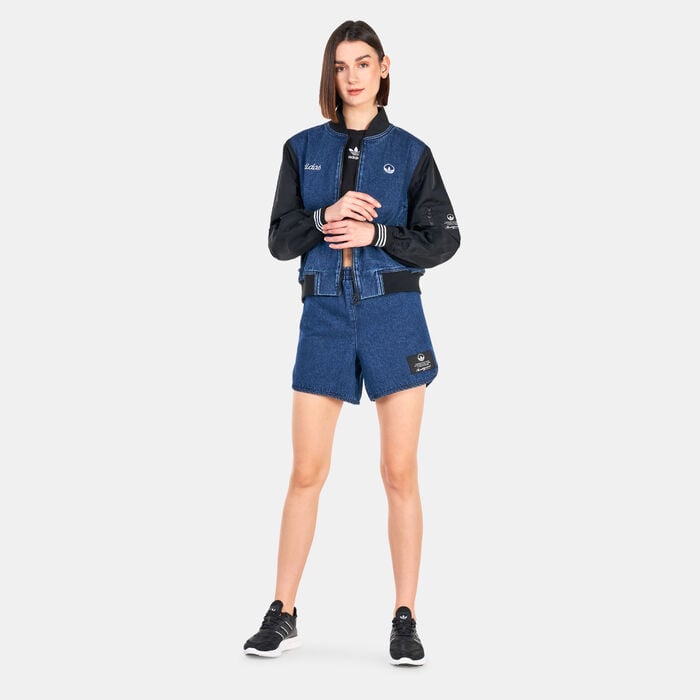 adidas Originals Women's Mid Waist Denim Shorts Blue adidas Originals Women's Mid Waist Denim Shorts Blue image number 2