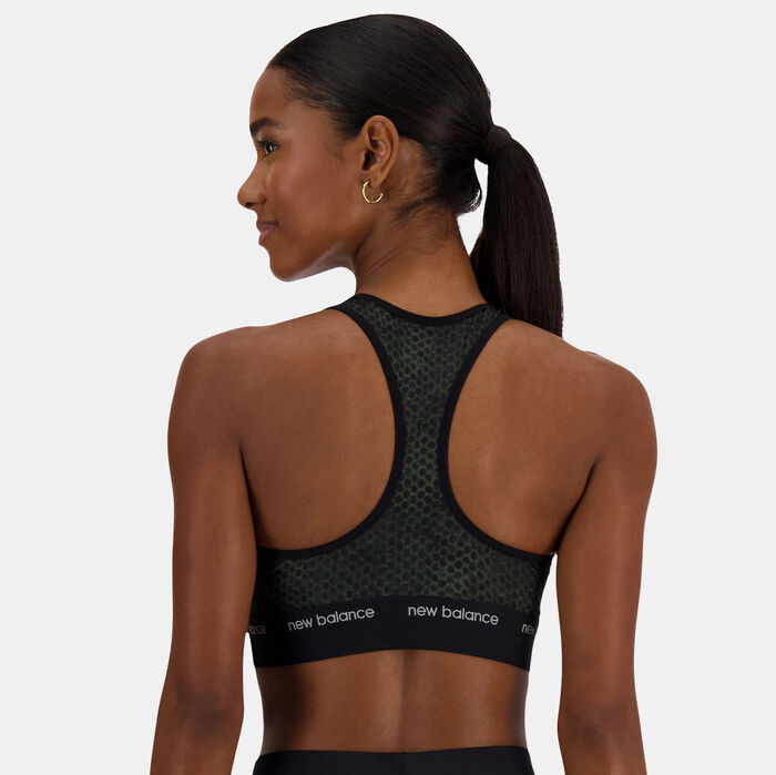 New Balance Women's Graphic Medium-Support Sports Bra Black New Balance Women's Graphic Medium-Support Sports Bra Black image number 1