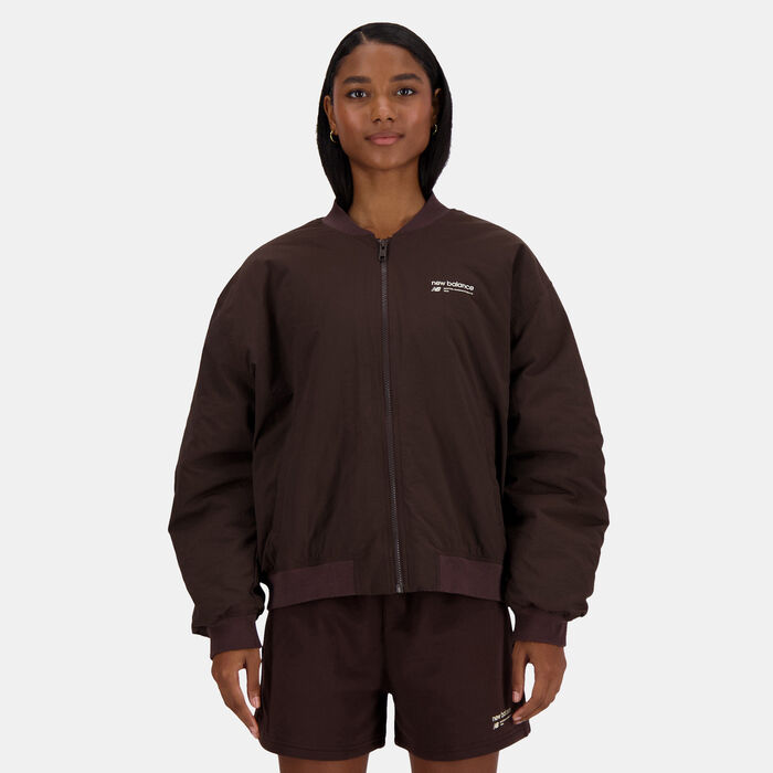 New Balance Women's Linear Heritage Bomber Jacket Brown New Balance Women's Linear Heritage Bomber Jacket Brown image number 6