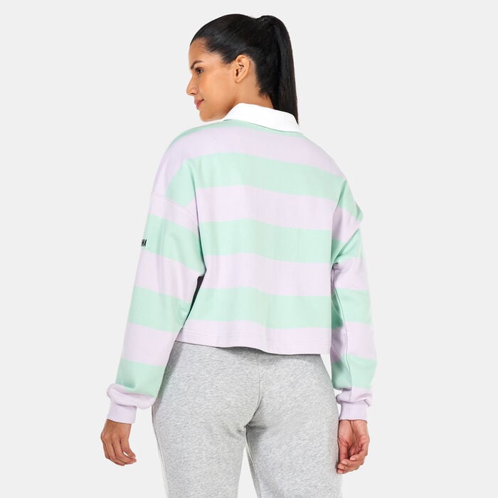 PUMA Women's SWxP Striped Longsleeve Polo Shirt Purple PUMA Women's SWxP Striped Longsleeve Polo Shirt Purple image number 1