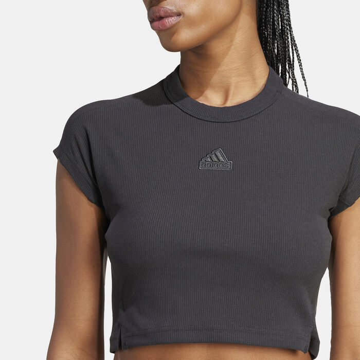 adidas Women's Lounge Ribbed Crop Top Black adidas Women's Lounge Ribbed Crop Top Black image number 4