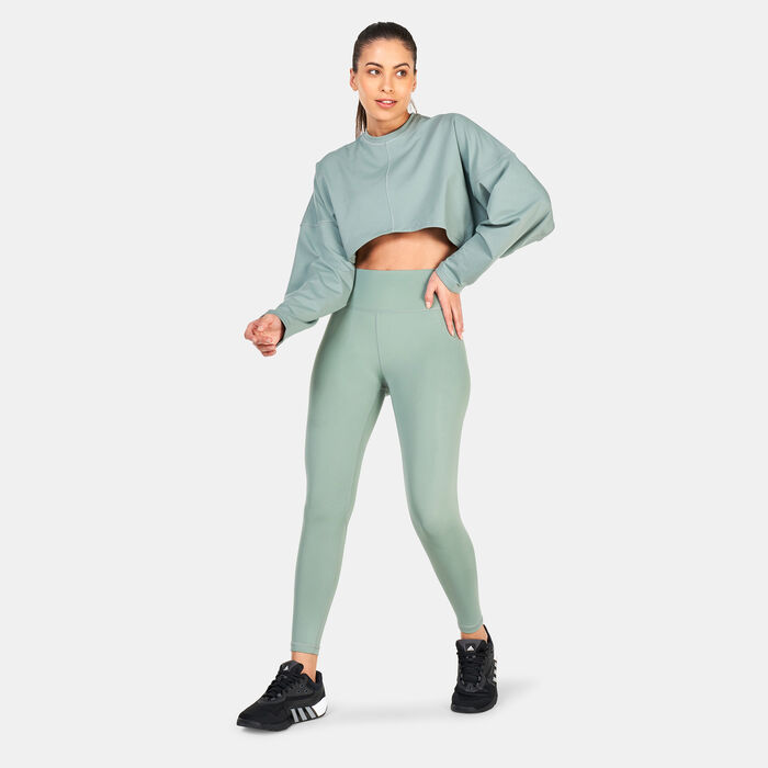 adidas Women's Yoga Studio Crop Sweatshirt Green adidas Women's Yoga Studio Crop Sweatshirt Green image number 2