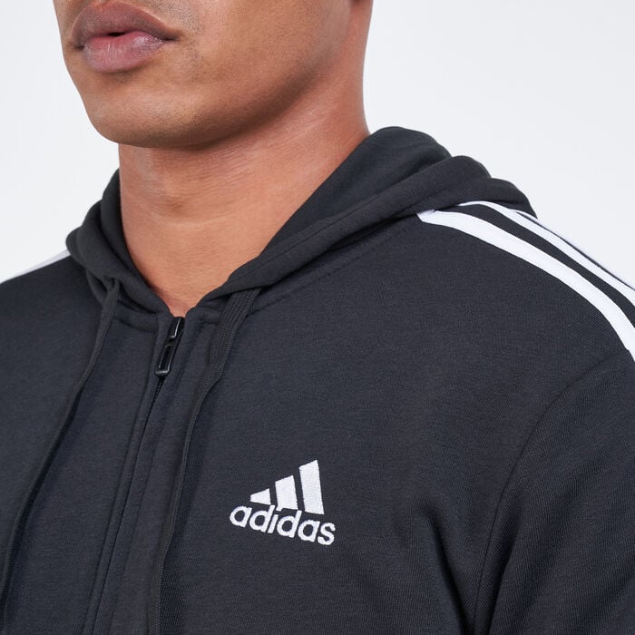 adidas Men's Essentials French Terry 3-Stripes Full-Zip Hoodie Black adidas Men's Essentials French Terry 3-Stripes Full-Zip Hoodie Black image number 3