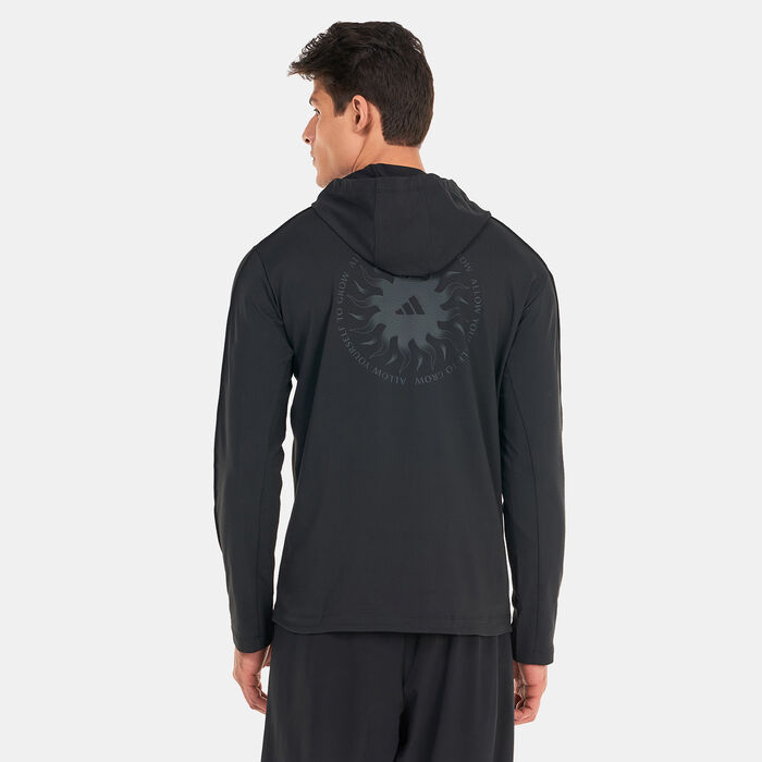 adidas Men's Yoga Graphic Training Pullover Hoodie Black adidas Men's Yoga Graphic Training Pullover Hoodie Black image number 1