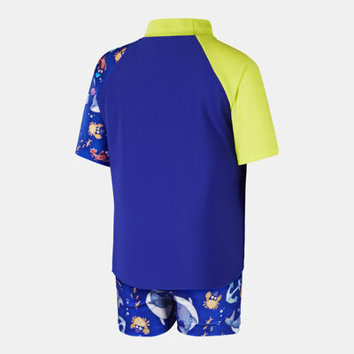 Speedo Kids' Digital Swimming Rashguard and Shorts 2-Piece Set Blue