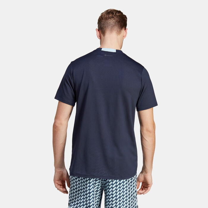 adidas Men's x Marimekko Designed for Training T-Shirt Blue adidas Men's x Marimekko Designed for Training T-Shirt Blue image number 1