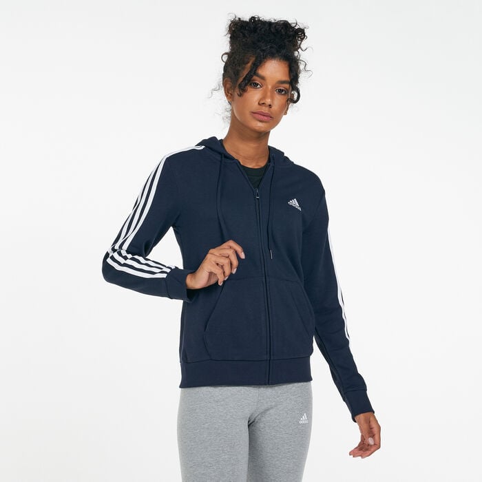 adidas Women's Essentials 3-Stripes Full Zip Hoodie Blue adidas Women's Essentials 3-Stripes Full Zip Hoodie Blue image number 0