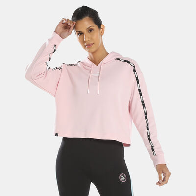 PUMA Women's Power Tape Cropped Hoodie Pink PUMA Women's Power Tape Cropped Hoodie Pink