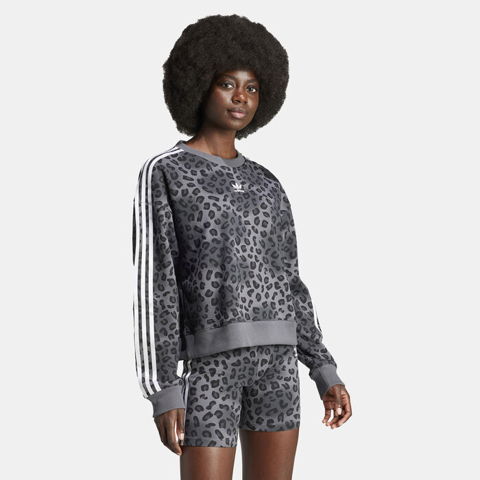 adidas Originals Women's Leopard Luxe Trefoil Sweatshirt Grey adidas Originals Women's Leopard Luxe Trefoil Sweatshirt Grey image number 0