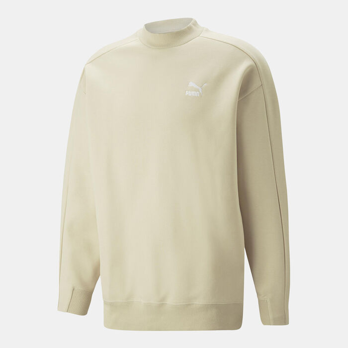 PUMA Men's T7 Mock Neck Crew Sweatshirt Beige image number 0