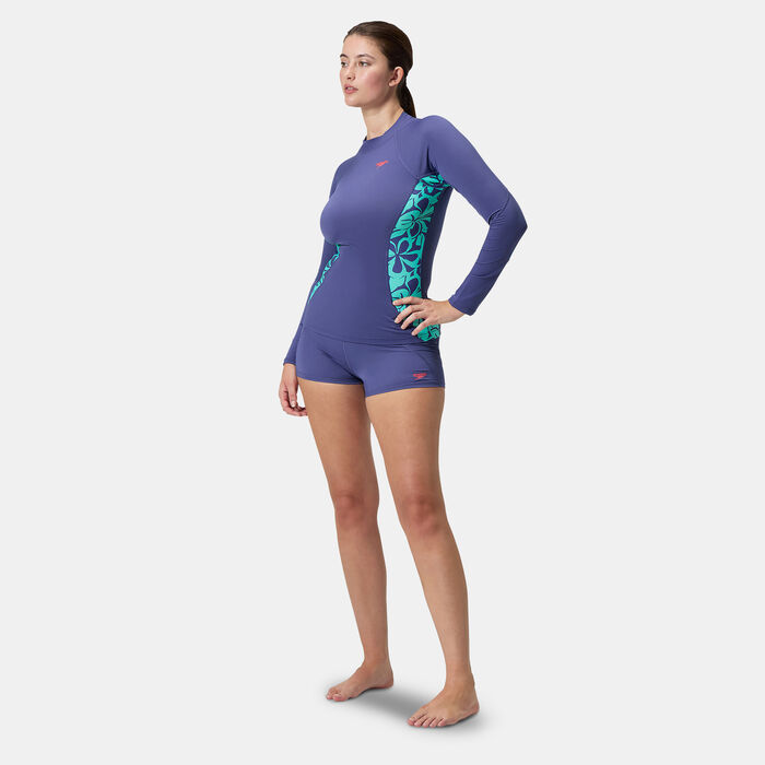 Speedo Womens Printed Swimming Rashguard Purple Speedo Womens Printed Swimming Rashguard Purple image number 2
