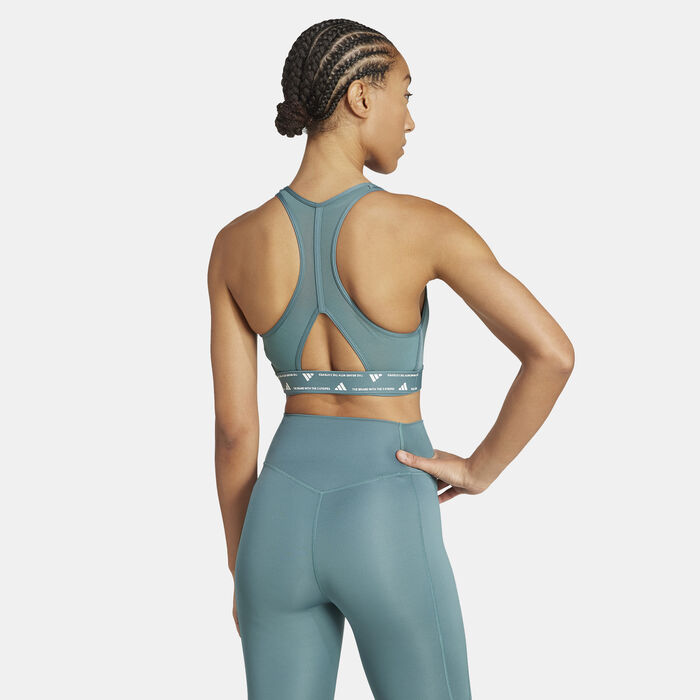 adidas Women's Powerimpact Medium-Support Training Sports Bra Green image number 1