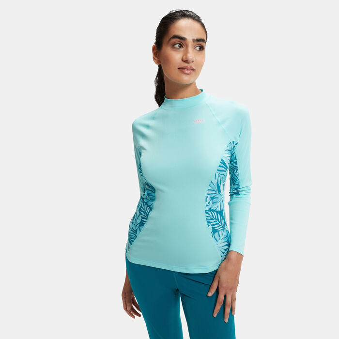 Speedo Women's Graphic Printed Long Sleeve Rashguard Blue Speedo Women's Graphic Printed Long Sleeve Rashguard Blue image number 0