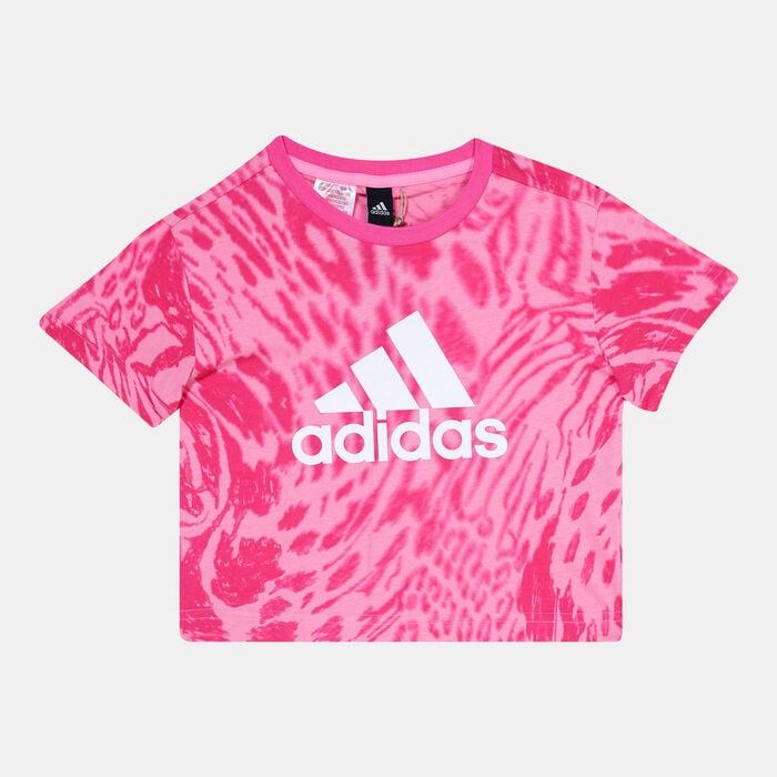adidas Kids' Future Icons Hybrid Animal Print T-Shirt yellow adidas Kids' Future Icons Hybrid Animal Print T-Shirt yellow image number 0
