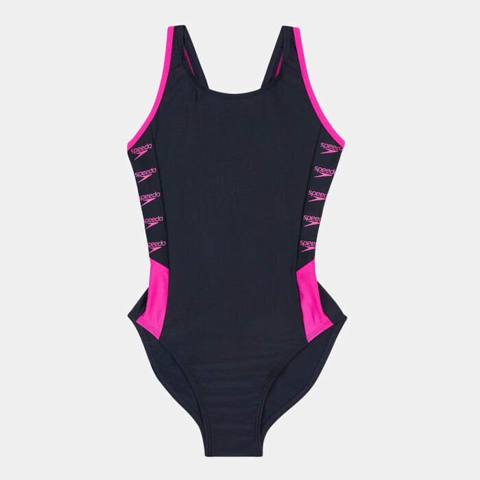 Speedo Kids' Boom Logo Splice Muscleback Swimsuit Black Speedo Kids' Boom Logo Splice Muscleback Swimsuit Black image number 0