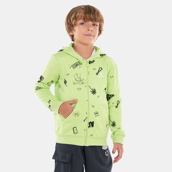 adidas Kids' Brand Love Allover Print Full-Zip Hoodie Green image number 0
