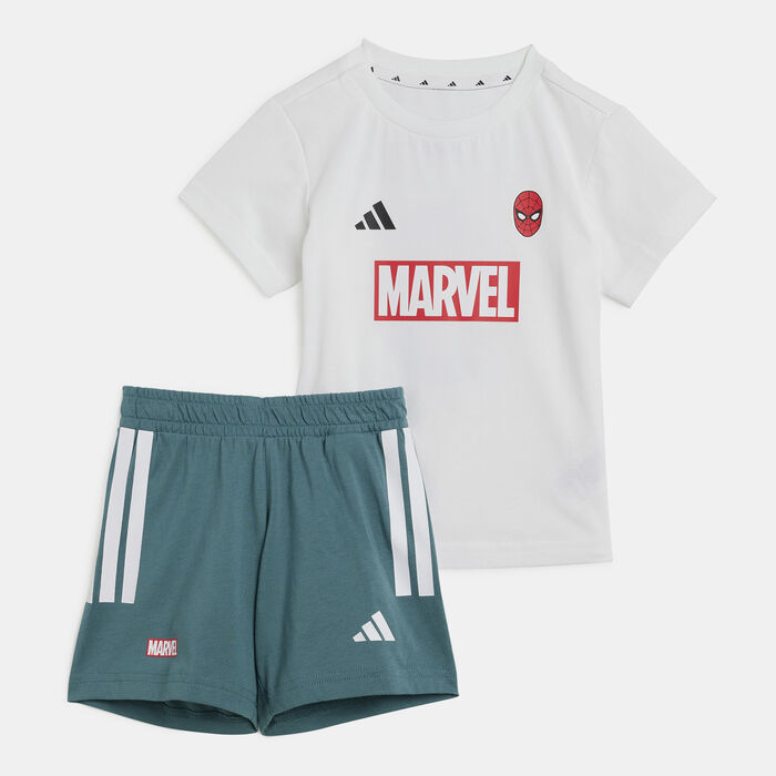 adidas Kids' Marvel Spiderman T-Shirt And Shorts Set White adidas Kids' Marvel Spiderman T-Shirt And Shorts Set White image number 0