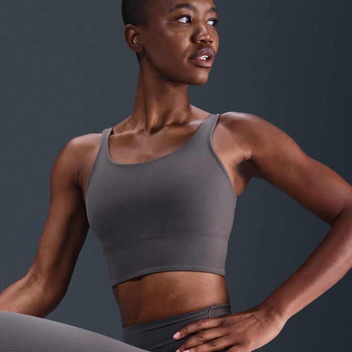 Nike Women's Zenvy Rib Light-Support Yoga Sports Bra Grey image number 2