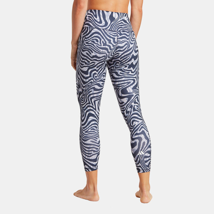 adidas Women's Yoga Essentials Printed 7/8 Leggings Blue adidas Women's Yoga Essentials Printed 7/8 Leggings Blue image number 1