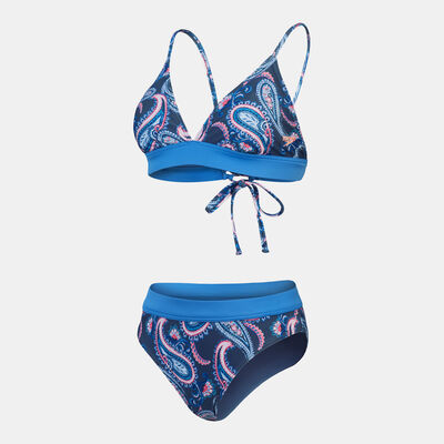 Speedo Womens Printed Banded Triangle 2-Piece Bikini Set Blue