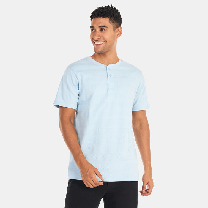 Sun and Sand Sports Men's Henley Jacquard Striper T-Shirt Blue Sun and Sand Sports Men's Henley Jacquard Striper T-Shirt Blue image number 0