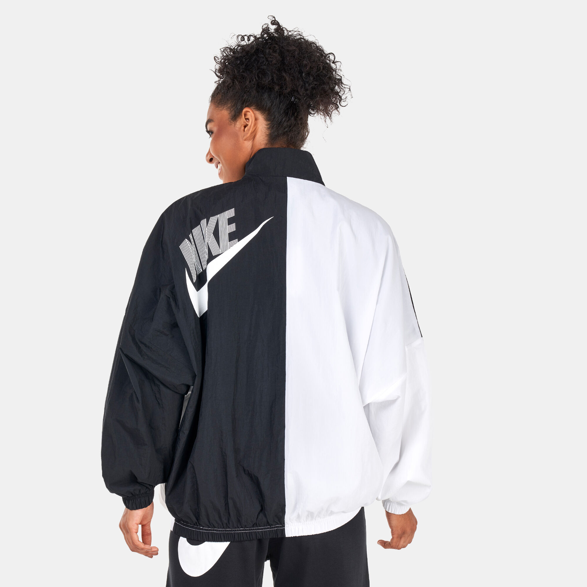 Women's sportswear woven jacket - black/white on sale