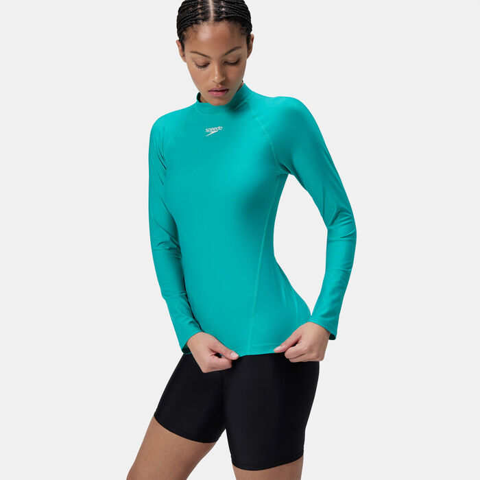 Speedo Women's Essential Full-Zip Swimming Rashguard Green image number 4