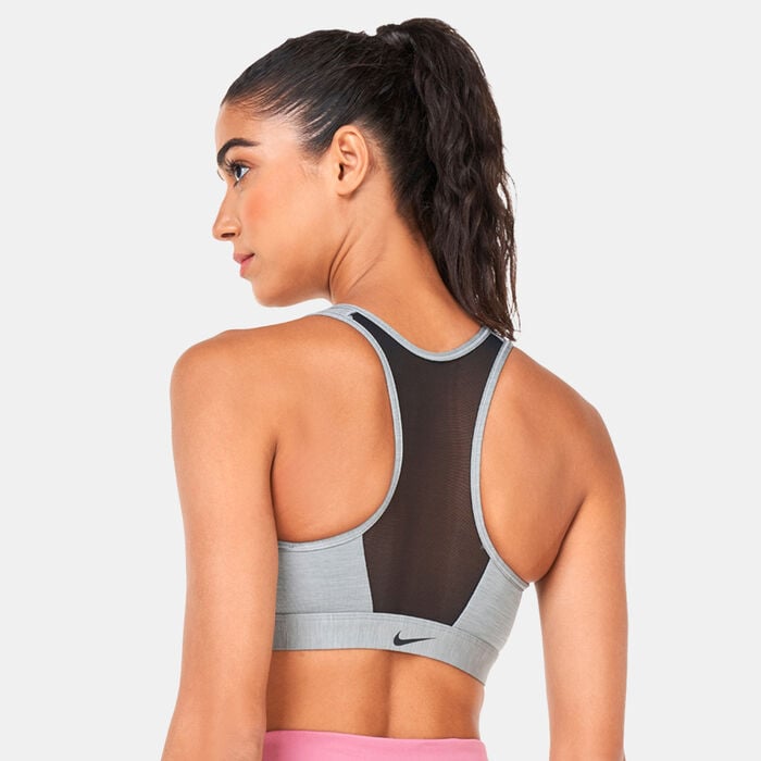 Nike Women's Dri-FIT Swoosh Front-Zip Sports Bra Grey Nike Women's Dri-FIT Swoosh Front-Zip Sports Bra Grey image number 1