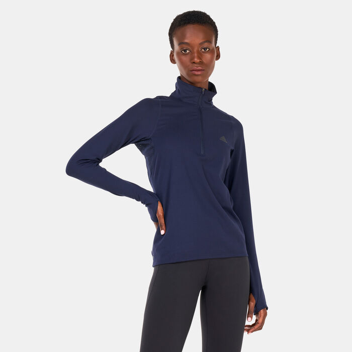 adidas Women's Run Fast 1/2 Zip Top Blue adidas Women's Run Fast 1/2 Zip Top Blue image number 0