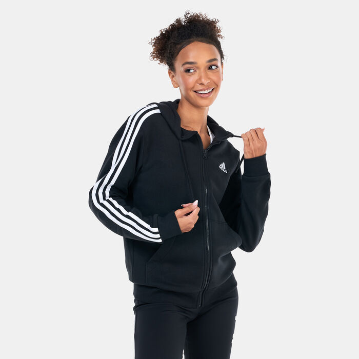 adidas Women's Essentials 3-Stripes Fleece Hoodie Black adidas Women's Essentials 3-Stripes Fleece Hoodie Black image number 0