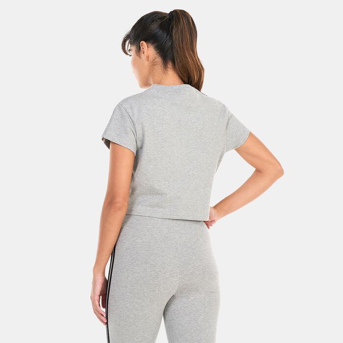 adidas Women's 3-Stripes Flower Patch Cropped T-Shirt Grey adidas Women's 3-Stripes Flower Patch Cropped T-Shirt Grey image number 1