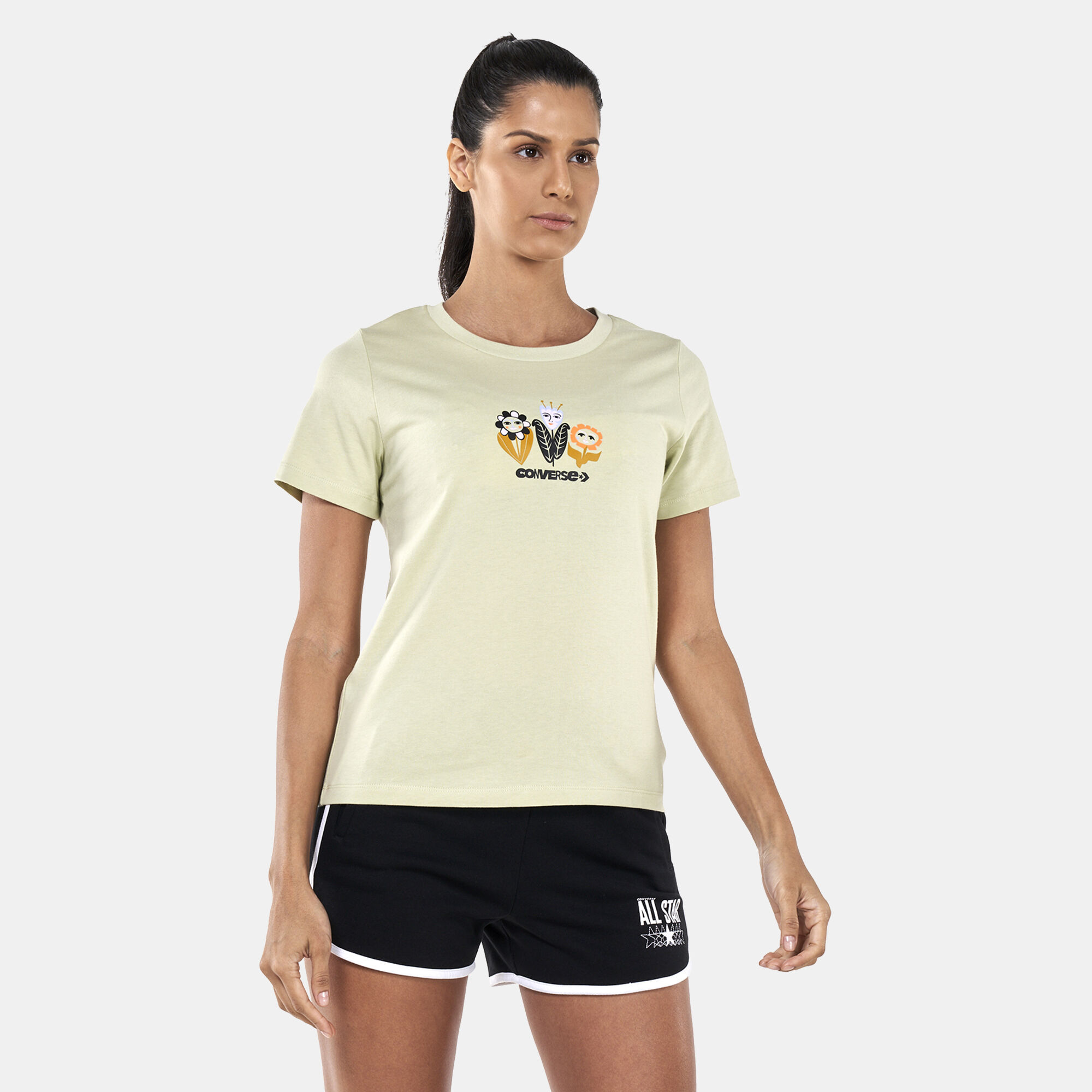 Converse t shirt womens yellow hot sale