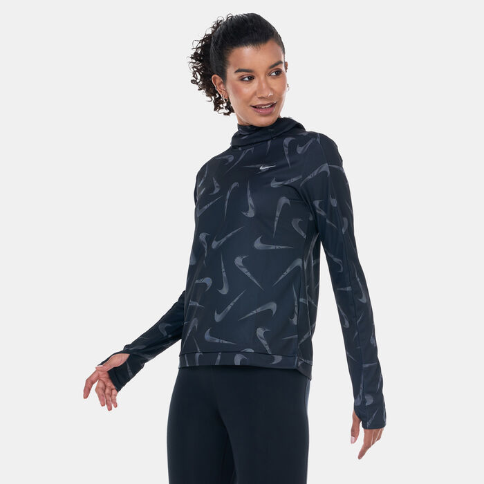 Nike Women's Swoosh Printed Running Hoodie Black image number 0