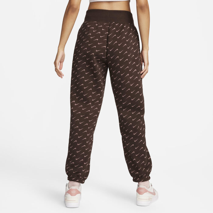 Nike Women's Sportswear Phoenix Fleece Oversized Printed Tracksuit Bottoms Brown Nike Women's Sportswear Phoenix Fleece Oversized Printed Tracksuit Bottoms Brown image number 1