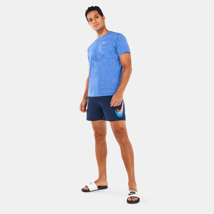 Nike Swim Men's Heathered Hydroguard Swimming Shirt Blue Nike Swim Men's Heathered Hydroguard Swimming Shirt Blue image number 2