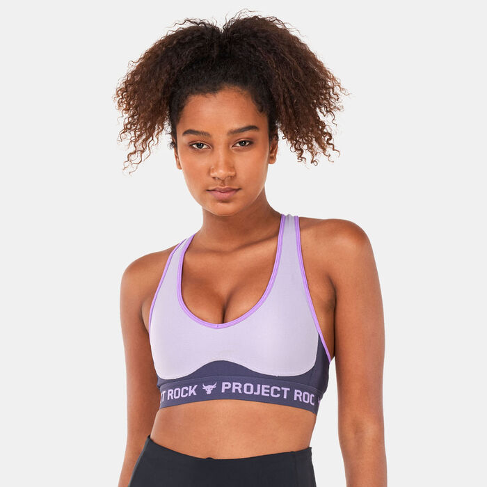 Under Armour Women's Project Rock Crossback Disrupt Sports Bra Purple image number 0