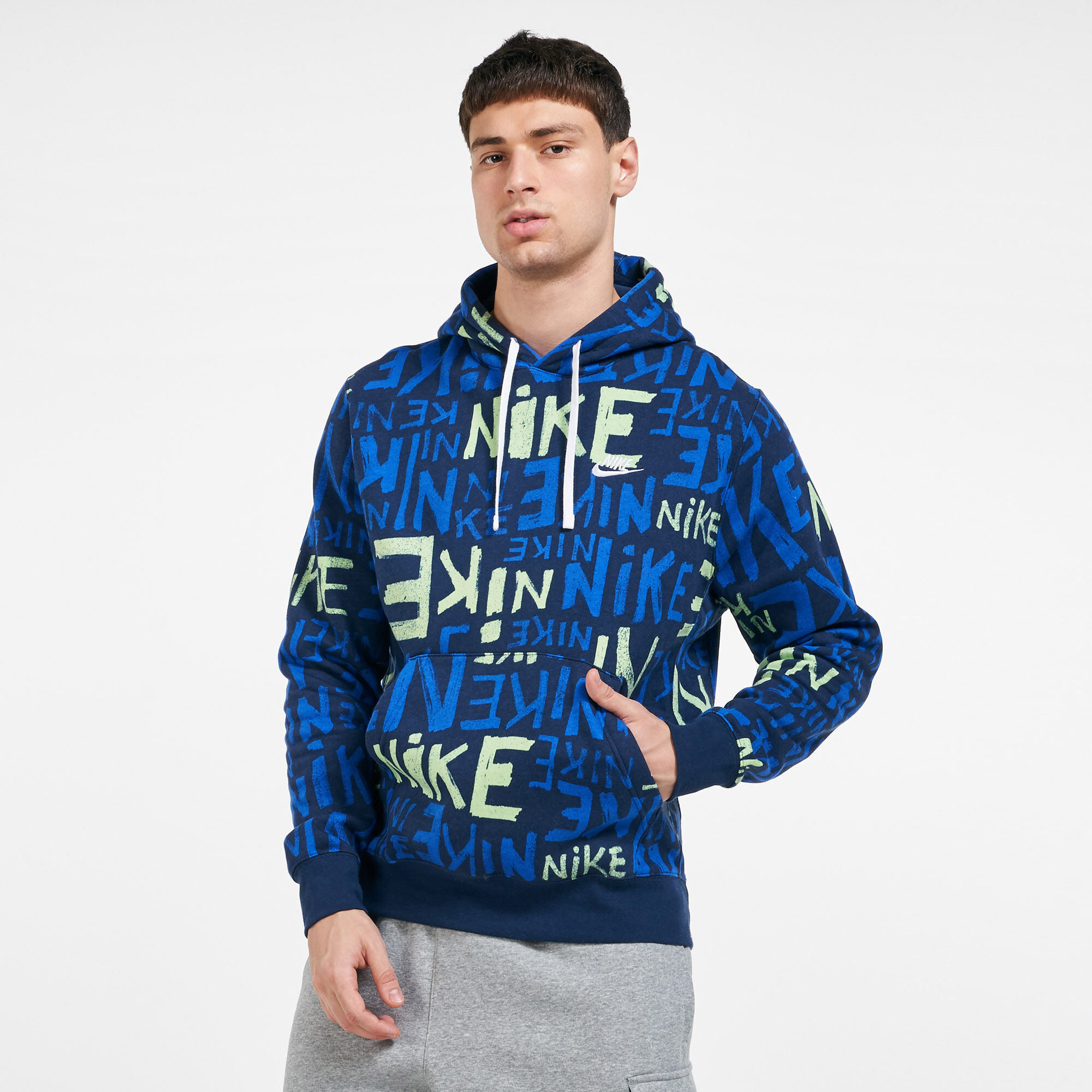 Men's nike sportswear club printed pullover hoodi new arrivals