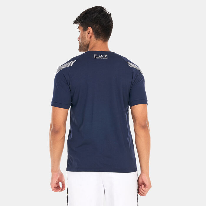 EA7 Emporio Armani Men's Small Logo 7 Lines T-Shirt Grey EA7 Emporio Armani Men's Small Logo 7 Lines T-Shirt Grey image number 1