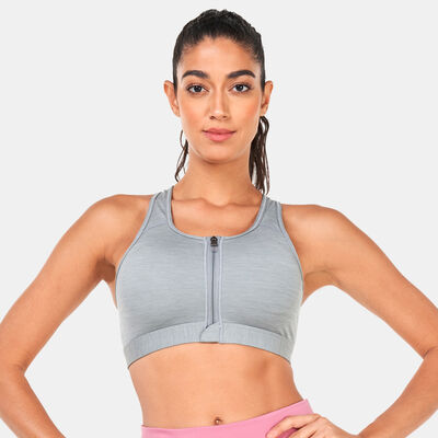 Nike Women's Dri-FIT Swoosh Front-Zip Sports Bra Grey