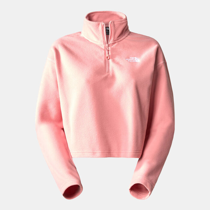 The North Face Women’s 100 Glacier Cropped 1/4 Zip Fleece Sweatshirt Pink image number 0