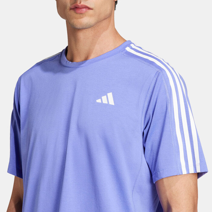 adidas Men's Own the Run 3-Stripes Running T-Shirt Blue adidas Men's Own the Run 3-Stripes Running T-Shirt Blue image number 3