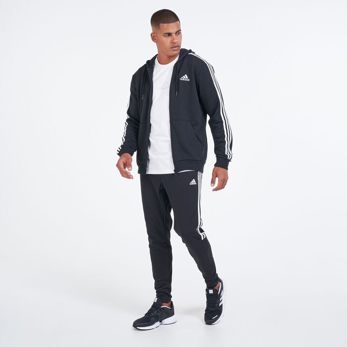 adidas Men's Essentials French Terry 3-Stripes Full-Zip Hoodie Black adidas Men's Essentials French Terry 3-Stripes Full-Zip Hoodie Black image number 2