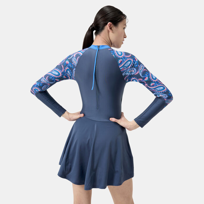 Speedo Women's Long Sleeve Swimming Dress Blue Speedo Women's Long Sleeve Swimming Dress Blue image number 1