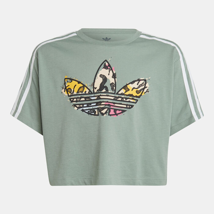 adidas Originals Kids' Logo Print Crop T-Shirt Green image number 0