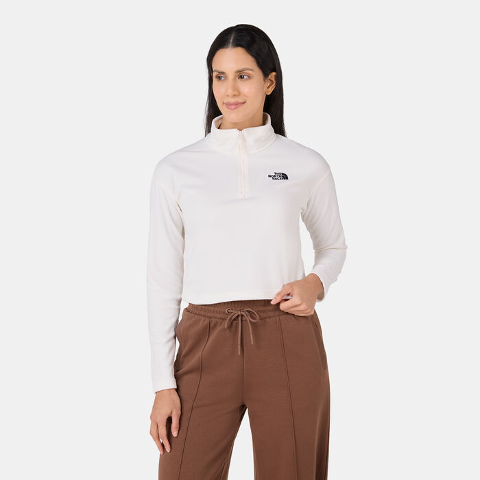 The North Face Women’s 100 Glacier 1/4-Zip Crop Top White The North Face Women’s 100 Glacier 1/4-Zip Crop Top White image number 0