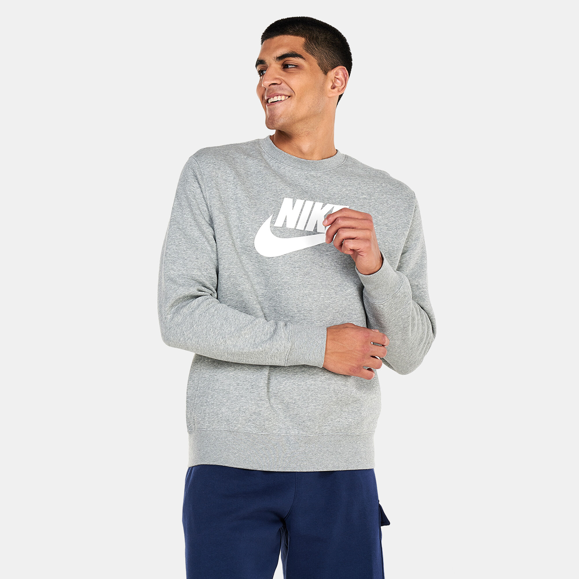 Men s Sportswear Club Fleece Graphic Crew Sweatshirt Grey Nike in KSA SSS