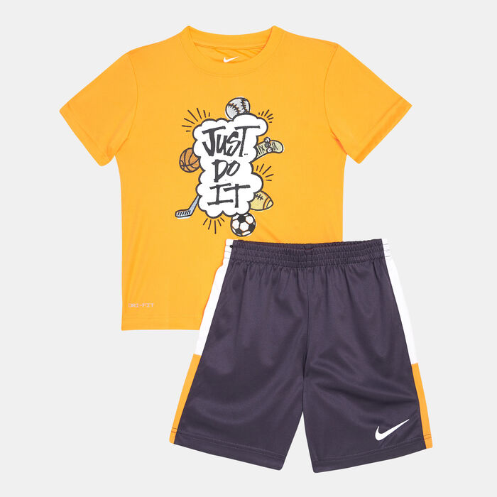 Nike Kids' Dri-FIT Blocked T-Shirt And Shorts Set (Younger Kids) Orange image number 0