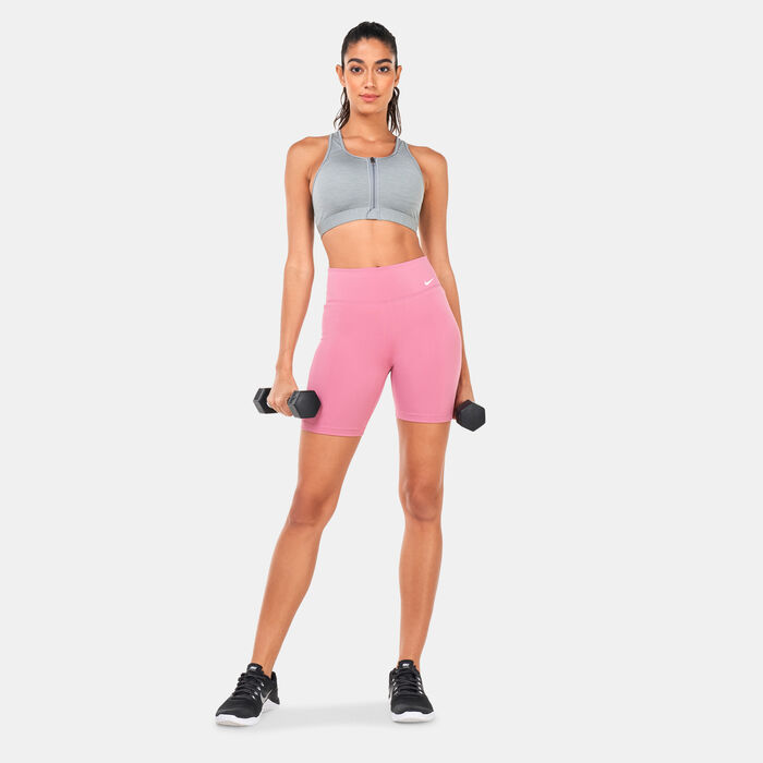 Nike Women's Dri-FIT Swoosh Front-Zip Sports Bra Grey image number 2